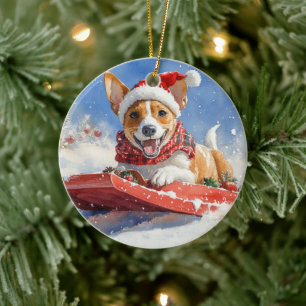 Décoration En Céramique Basenji Chien en rebord Laisser neiger Noël