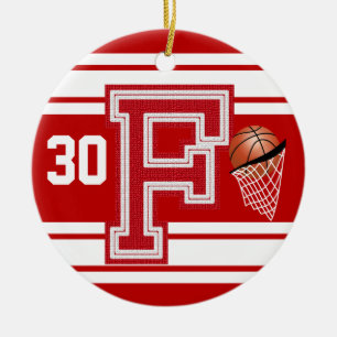 Décoration En Céramique Basket-ball rouge foncé - Lettres scolaires - F