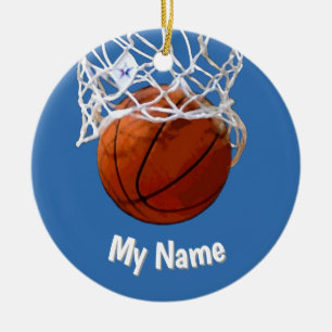 Décoration En Céramique Basketball Votre Nom Personnalisé Fond Acier Bleu