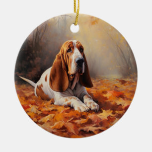 Décoration En Céramique Basset Hound à l'automne Leaves automne Inspire