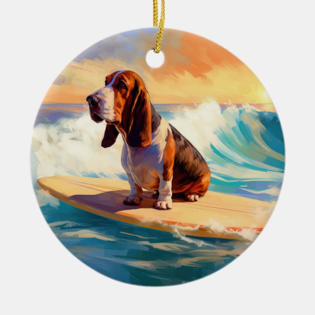 Décoration En Céramique Basset Hound Beach Surf Peinture (Devant)