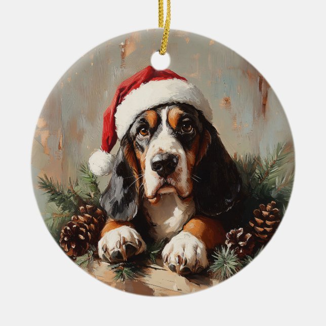 Décoration En Céramique Basset Hound dans une peinture à l'huile de chapea (Devant)