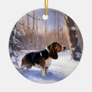 Décoration En Céramique Basset Hound Laisser neiger Noël