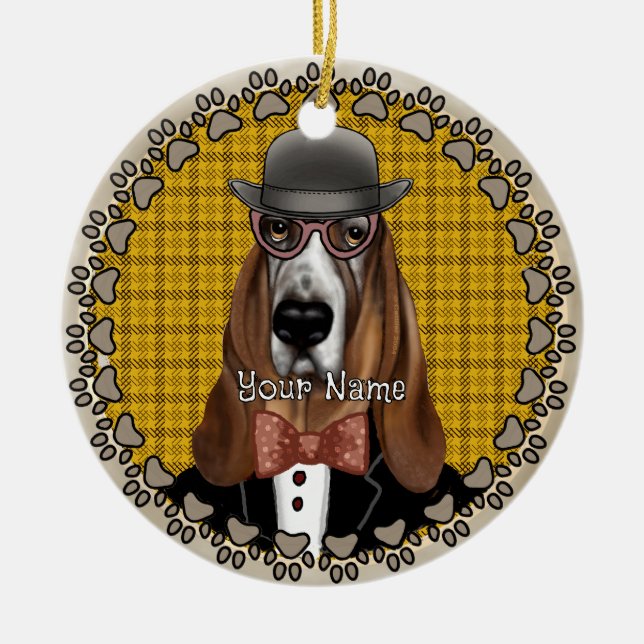 Décoration En Céramique Basset Hound portant des lunettes (Devant)