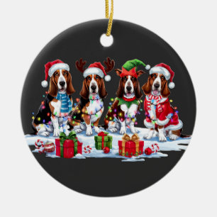 Décoration En Céramique Basset hound Santa chapeau bois elfe lumière de No
