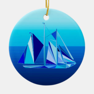 Décoration En Céramique Bateau à voile géométrique moderne / Yacht, bleu C