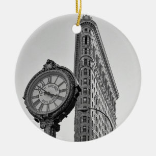 Décoration En Céramique Bâtiment et horloge de Flatiron dans le blanc noir