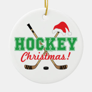 Décoration En Céramique Bâtons de hockey de Noël de hockey Santa Hat
