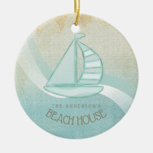 Décoration En Céramique Beach House Nautical Voilier Aqua Blue ID623