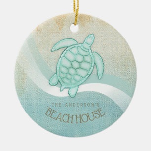 Décoration En Céramique Beach House Tortue nautique Aqua Blue ID623