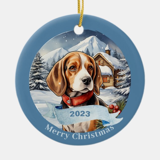 Décoration En Céramique Beagle Aquarelle Chien Noël (Devant)