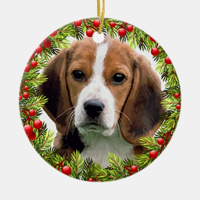 Décoration En Céramique Beagle Chien Elegant Aquarelle Noël (Devant)