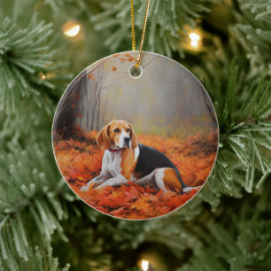 Décoration En Céramique Beagle en automne Leaves automne Inspire