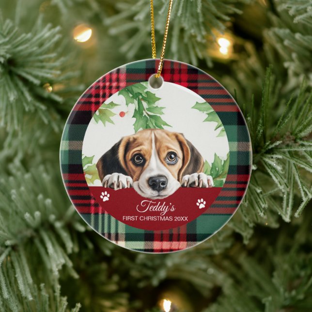 Décoration En Céramique Beagle Personnalisé Premier Noël (Arbre)