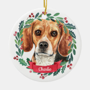 Décoration En Céramique Beagle photo de chien de Noël personnalisé