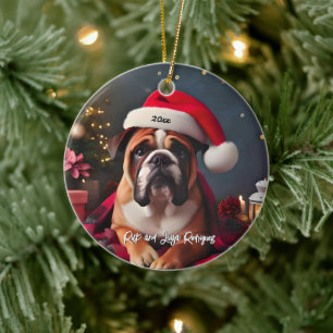 Décoration En Céramique Beau Bulldog avec Santa Hat