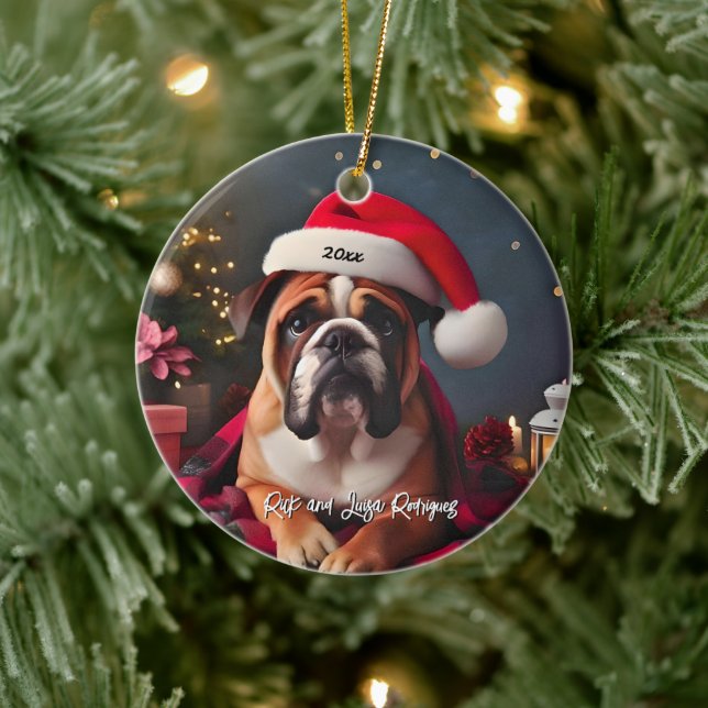 Décoration En Céramique Beau Bulldog avec Santa Hat (Arbre)