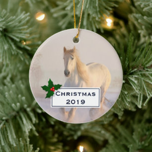 Décoration En Céramique Beau Cheval Blanc Galloping dans la neige