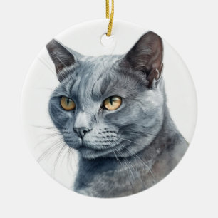 DÉCORATION EN CÉRAMIQUE BEAU COULEUR D'EAU CHAT BLEU RUSSE VISAGE