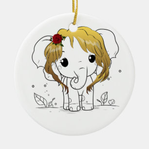 Décoration En Céramique Beau éléphant femelle aux cheveux jaunes