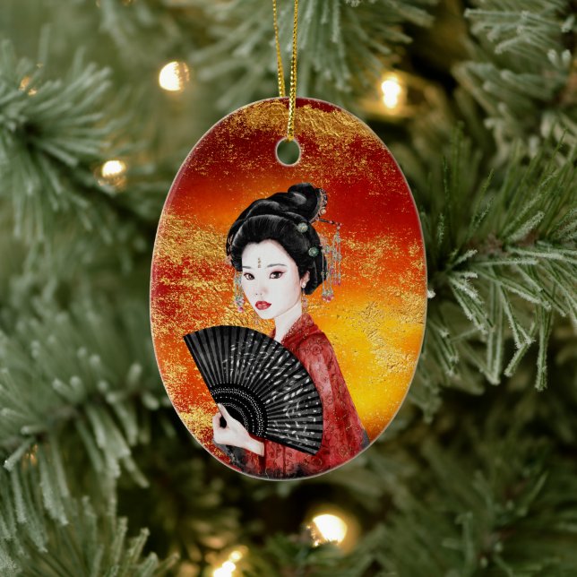 Décoration En Céramique Beau japonais Geisha Gold, Noël rouge (Arbre)