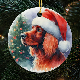 Décoration En Céramique Beau Noël de Chien Setter Irlandais