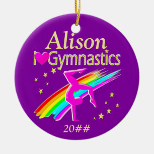 DÉCORATION EN CÉRAMIQUE BEAU ORNAMENT DE GYMNAST PERSONNALISÉ ET DATÉ