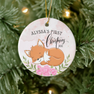 Décoration En Céramique Beau renard floral bébé pour Noël