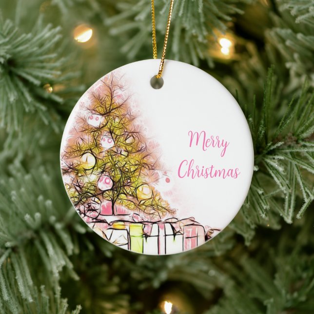 Décoration En Céramique Beau sapin de Noël avec des présents (Arbre)