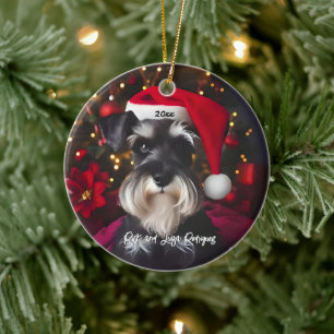 Décoration En Céramique Beau Schnauzer miniature avec Santa Hat