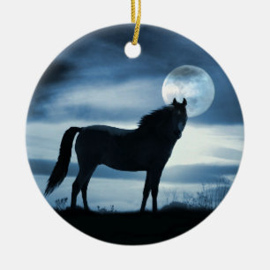 Décoration En Céramique Beautiful Blue Horse and Moon