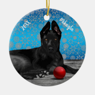 Décoration En Céramique Beautiful German Shepherd Puppy Christmas