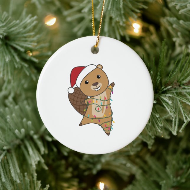 Décoration En Céramique Beaver Joyeux Noël Animaux d'hiver Beavers (Arbre)