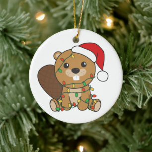 Décoration En Céramique Beaver Noël Animaux d'hiver Beaver