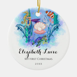 Décoration En Céramique Bébé 1er Noël Océan Mer Animaux sauvages