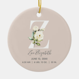 Décoration En Céramique Bébé Birth Stats Record Blush Photo Monogramme Z