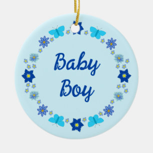 Décoration En Céramique Bébé bleu Papillons et fleurs personnalisés