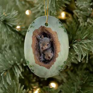 Décoration En Céramique Bébé écureuils gris Noël