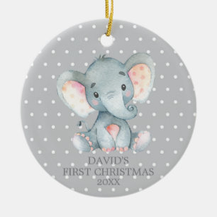 Décoration En Céramique Bébé Eléphant mignon premier gris de Noël