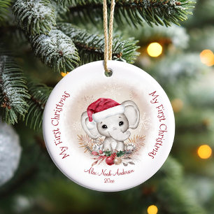 Décoration En Céramique Bébé Eléphant mignon Premier Noël Nom du garçon