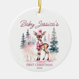 Décoration En Céramique Bébé fille première Noël mignonne cerf modèle phot