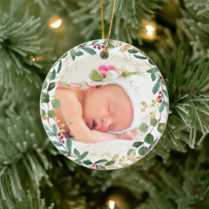 Décoration En Céramique Bébé filles premier Noël vert or élégant