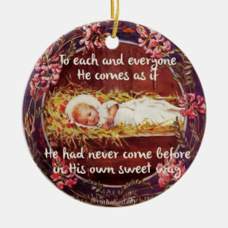 Décoration En Céramique Bébé Jésus Dans L'Ornement Rond Du Manger