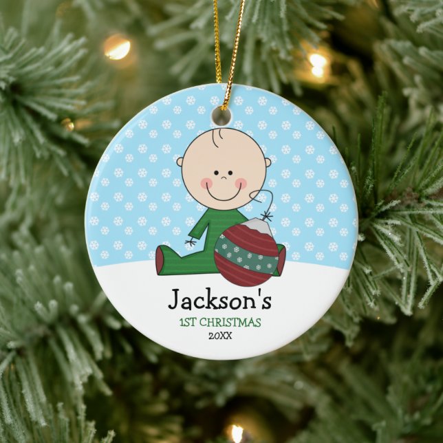 Décoration En Céramique Bébé mignon garçon 1er Noël personnalisé (Arbre)