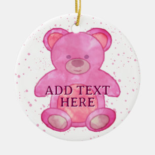 Décoration En Céramique Bébé mignon Ours En Rose Texte Personnalisé