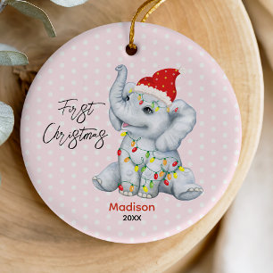 Décoration En Céramique Bébé mignon premier Noël bébé éléphant rose
