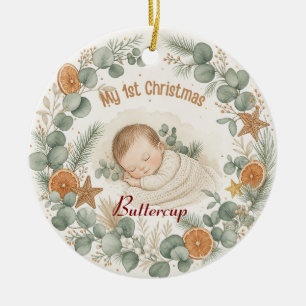 Décoration En Céramique Bébé Mon 1er Noël Boho Sage Eucalyptus 