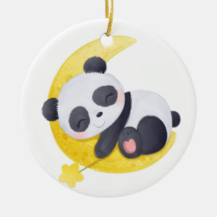 Décoration En Céramique Bébé panda endormi sur la lune aquarelle