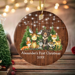 Décoration En Céramique Bébé Première Forêt de Noël Animaux Lumières Rusti