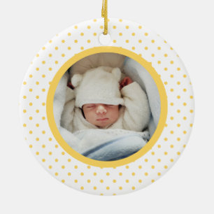 Décoration En Céramique Bébé rose Dino   Premier point Polka Jaune de Noël